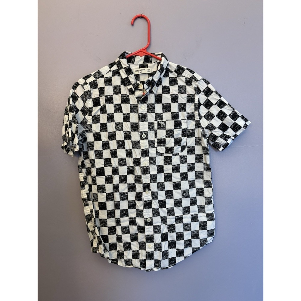 Abercrombie‎ & Fitch kids black + white checkered button-up shirt kid size 13-14